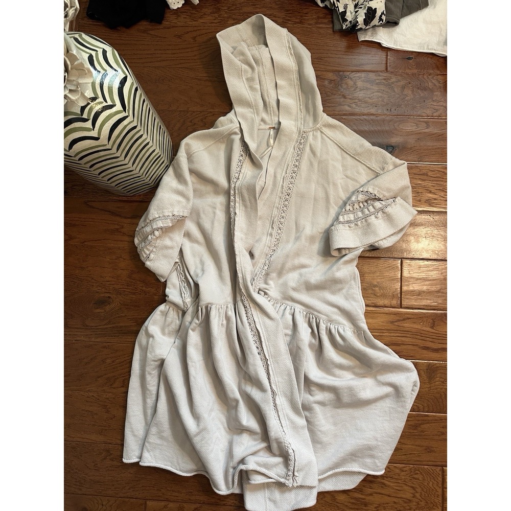 Free People Beige Haley Hoodie Relaxed Duster XS 100% Cotton